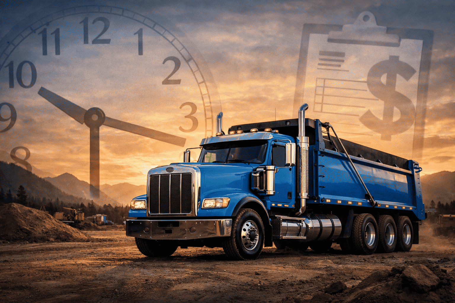 BC dump truck operator reviewing Prompt Payment Act compliance documentation